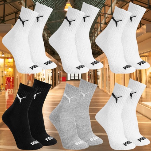 Kit 6 Pares Meia Puma Esportiva Cano Médio Algodão Atoalhada Everyday Adulto Feminino