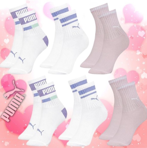 Kit 06 Pares Meia Puma Infantil Cano Médio Algodão Criança Kit Menina: 2 Lilás ,2 Rosa 2 Lavanda ,29-34 ,06P