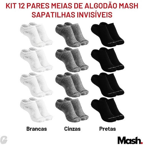 Kit 12 Pares Meias Sapatilha Invisível Esportiva Active Mash Algodão