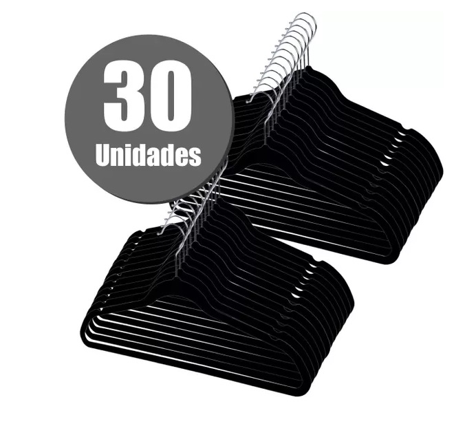 Kit 30 Cabide De Veludo Adulto Ultra Fino Antideslizante