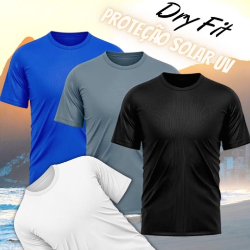 Kit 4 Camisetas Masculina Dry Fit Proteção Solar UV Básica Lisa Treino Academia Ciclismo Camisa