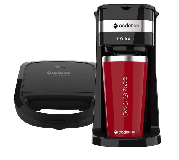 Kit Cafeteira O’clock e Sanduicheira Preta Cadence