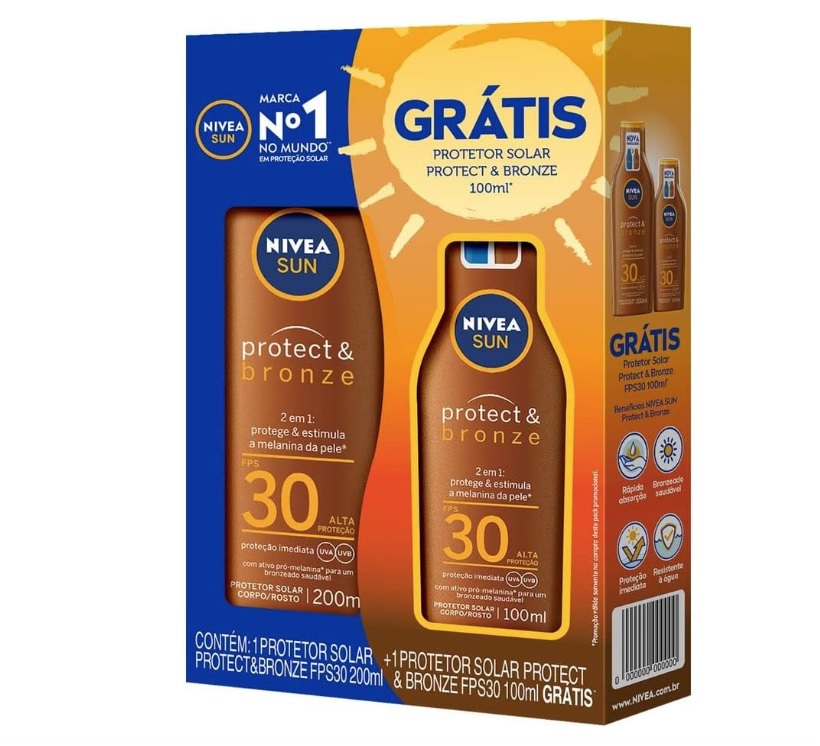 Kit NIVEA SUN Protetor Solar Protect & Bronze FPS30 200ml + Protetor Solar Protect & Bronze FPS30 100ml