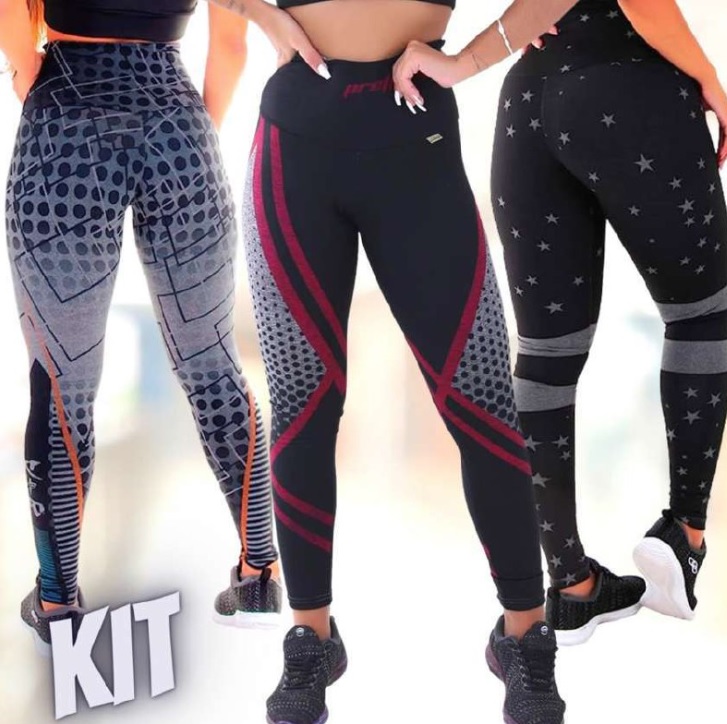 Kit com 2 Leggings Mescla Sublimadas Cintura Alta Suplex