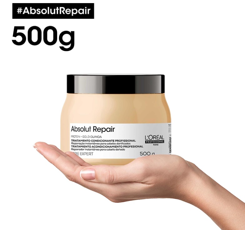 L’Oréal Professionnel Máscara Capilar Absolut Repair , Tratamento Capilar Proteico Para Nutrição Profunda , Hidrata, Repara Danos e Acrescenta Brilho 500g