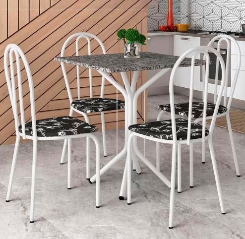 Mesa de Jantar 4 Cadeiras Quadrada Branca Artefamol America Thais