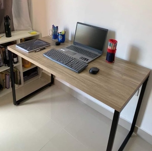 Mesa para Escritório Office Estilo Industrial 1,20m, Compace, Kuadra, Carvalho Dark/Est.Preta