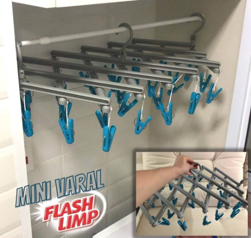 Mini Varal Extensível com 29 Prendedores, Multicor, Flash Limp