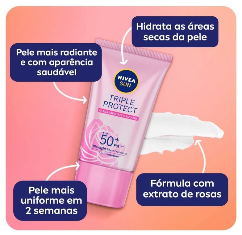 NIVEA SUN Protetor Solar Facial Tripla Proteção Loção Pele Radiante FPS 50 40ml