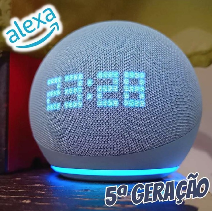 Echo Dot 5ª geração com Relógio | Smart speaker com Alexa | Display de LED ainda melhor | Cor Branca