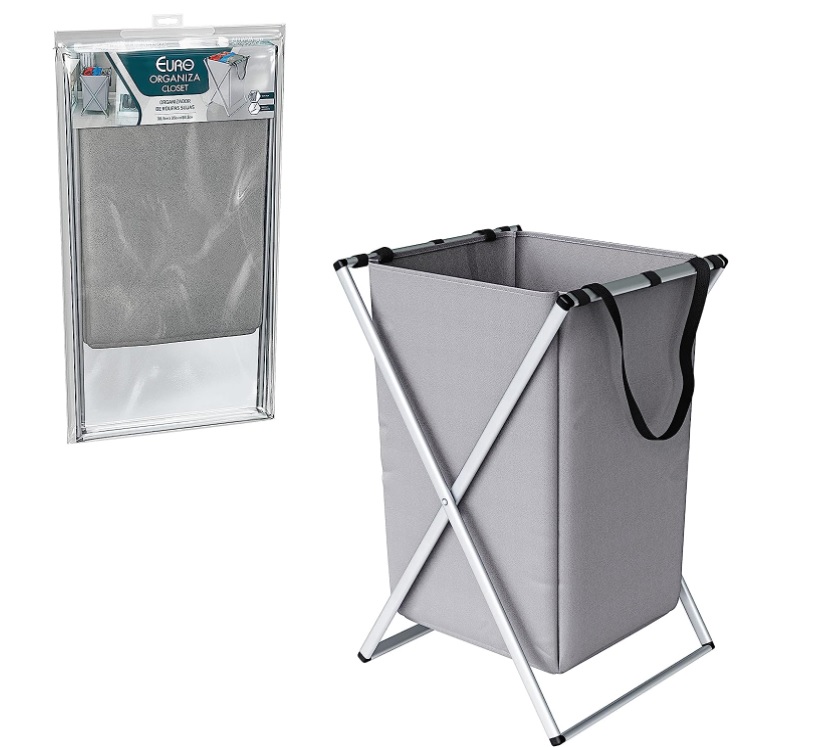 Organizador dobrável de roupas sujas, Cinza, Euro Home ORG0709, ORG0693 e ORG0686