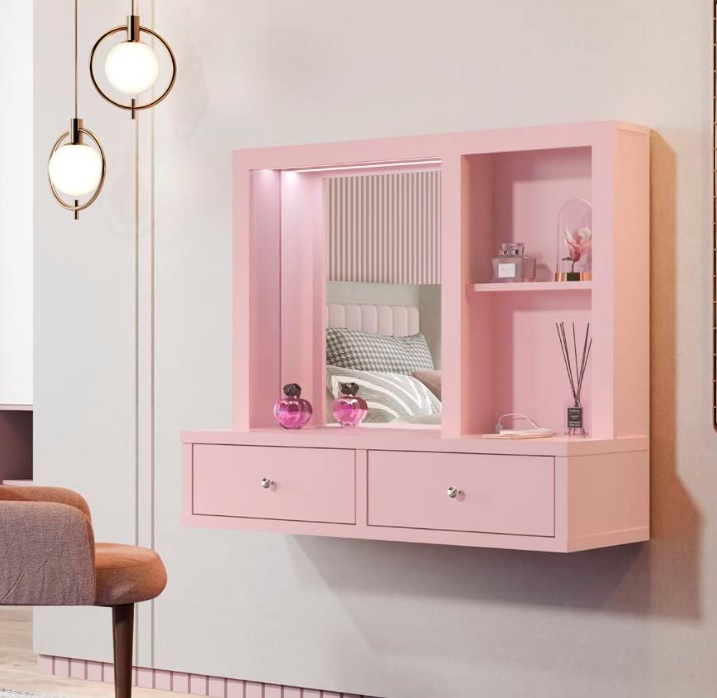 Penteadeira Camarin Suspensa com LED e USB Princess – Rose – TuttiCasa