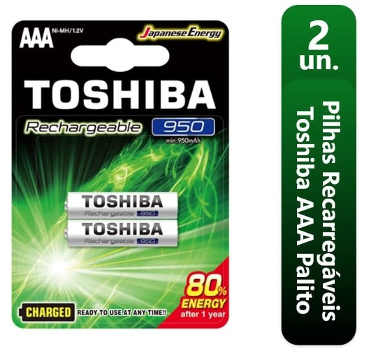 Pilha Recarregável AAA 1,2V 950mAh TNH3GAE TOSHIBA (Cartela com 2 unid.)