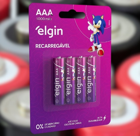 Pilha recarregável AAA 1000mAh Elgin com 4 unidades Palito