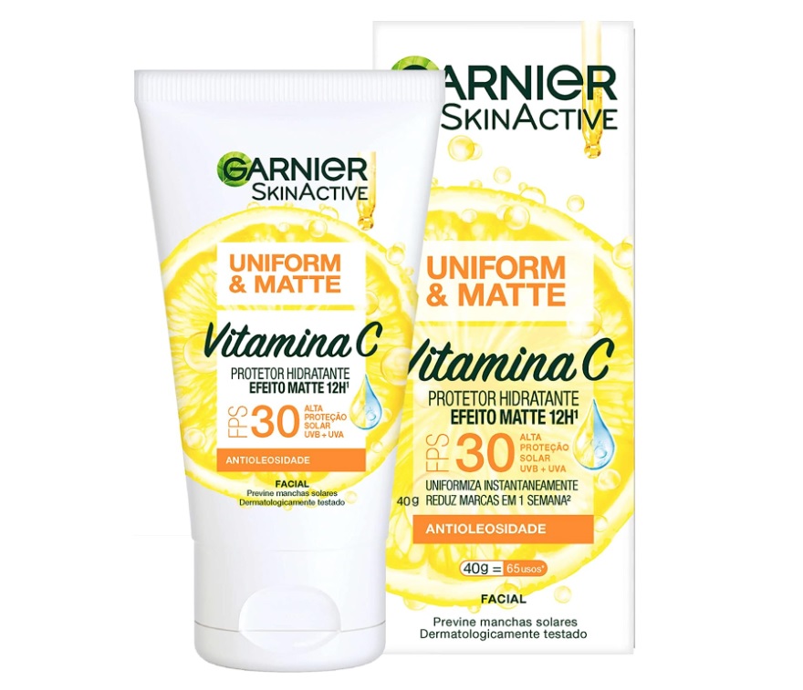 Protetor Hidratante Facial Garnier Uniform & Matte Vitamina C FPS 30, 40g
