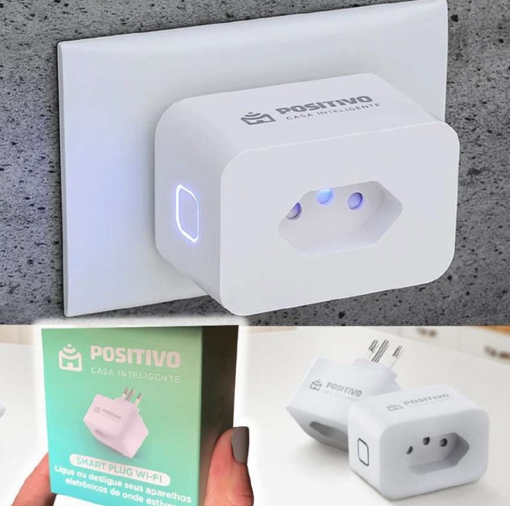 Smart Plug Wi-Fi 10A/1000W- NBR, Positivo Casa Inteligente, ligue ou desligue seus eletrodomésticos através do celular, Compatível com Alexa