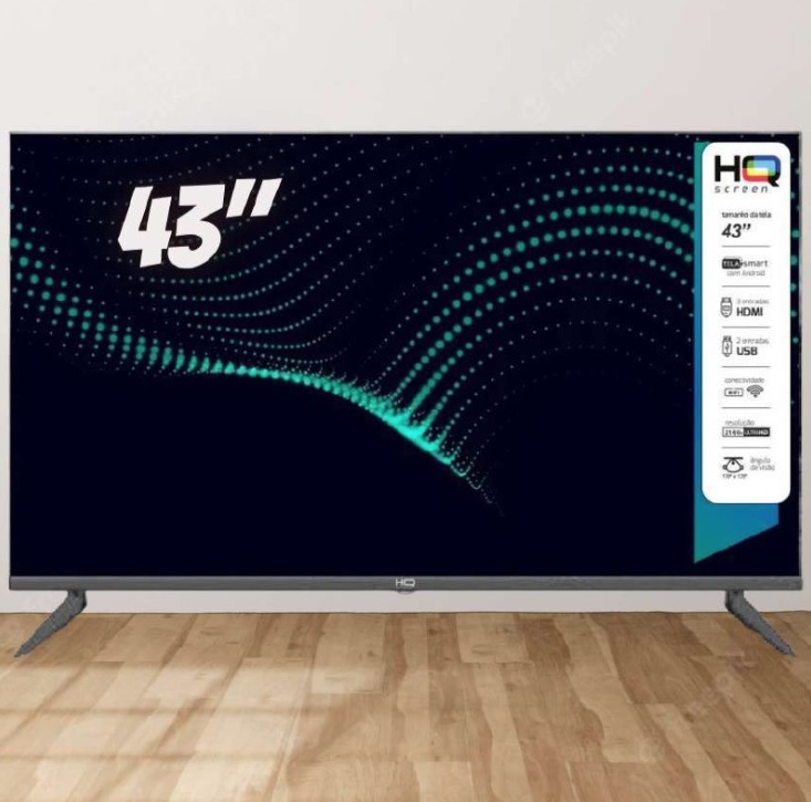 Smart TV LED 43″ HQ Conversor Digital Externo 3 HDMI 2 USB WI-FI Android 11 Design Slim, PRETO
