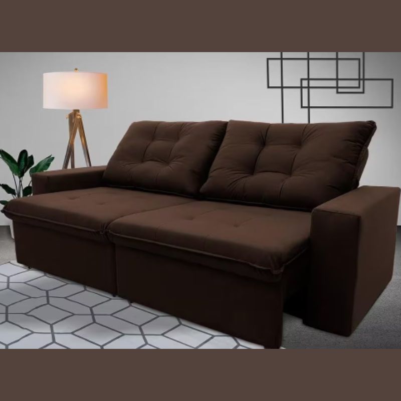 Sofá 3 Lugares Hellen Vitalle com Assento Retrátil e Encosto Reclinável em Tecido Suede 198 cm de largura