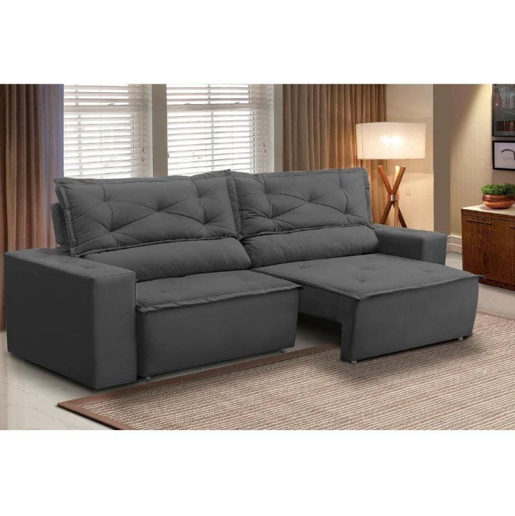 Sofá Retrátil e Reclinável 2 lugares com Molas 1,50m Livia Suede Cinza Adonai Estofados