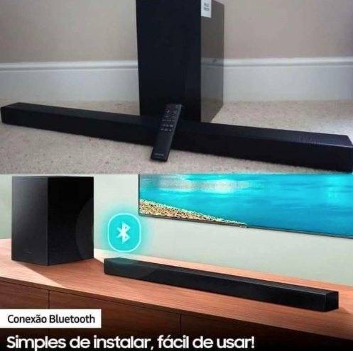 Soundbar Samsung, 2.1 Canais, 410W RMS, Bluetooth, Subwoofer Sem Fio, Preto – HW-A555