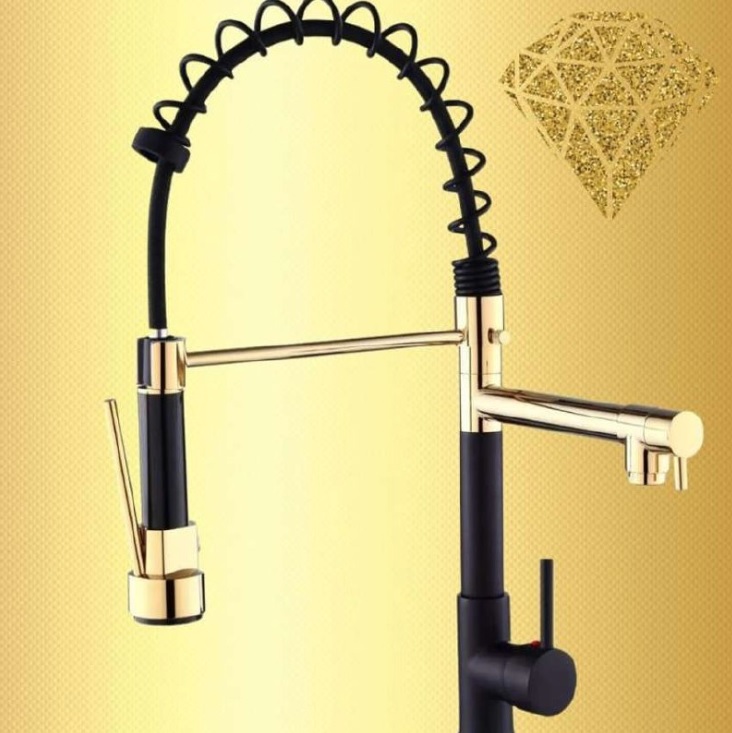 Torneira para Cozinha Gourmet de Mesa Dupla Saída – Monocomando Nell YL-03 Preta e Dourada