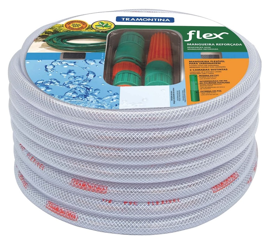 Tramontina Mangueira Flex Para Jardim, 30 M, Com Engates Rosqueados E Esguicho