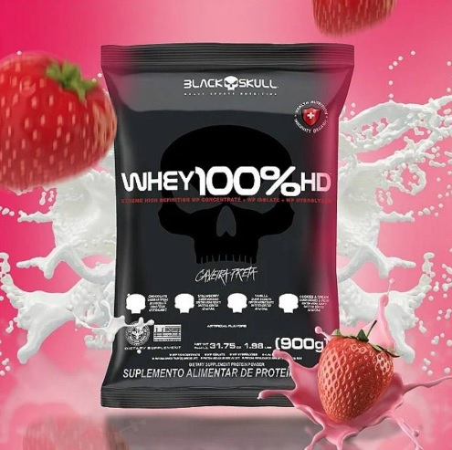 Whey 100% Hd – 900G Refil Morango, Black Skull
