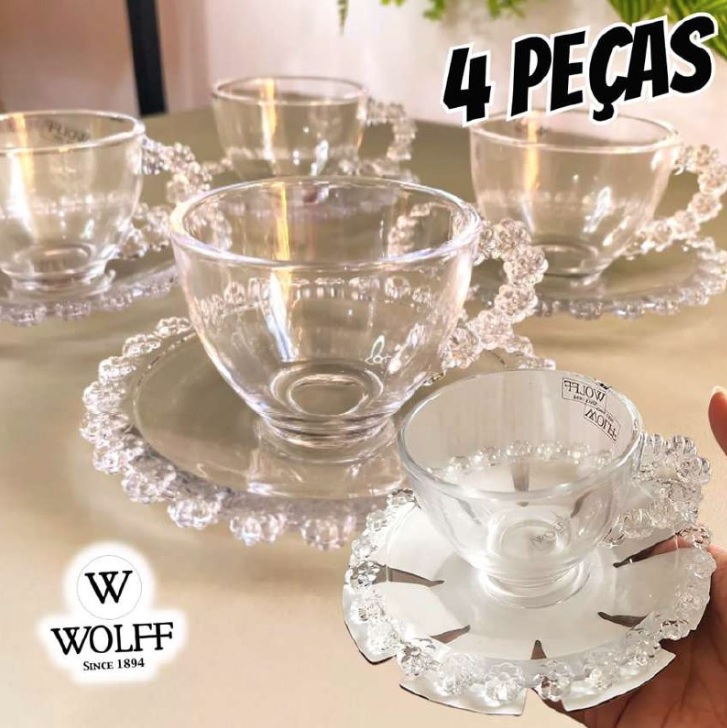 Wolff Cj 4 Xícaras Café Cristal Com Pires Daisy 80ml Transparente