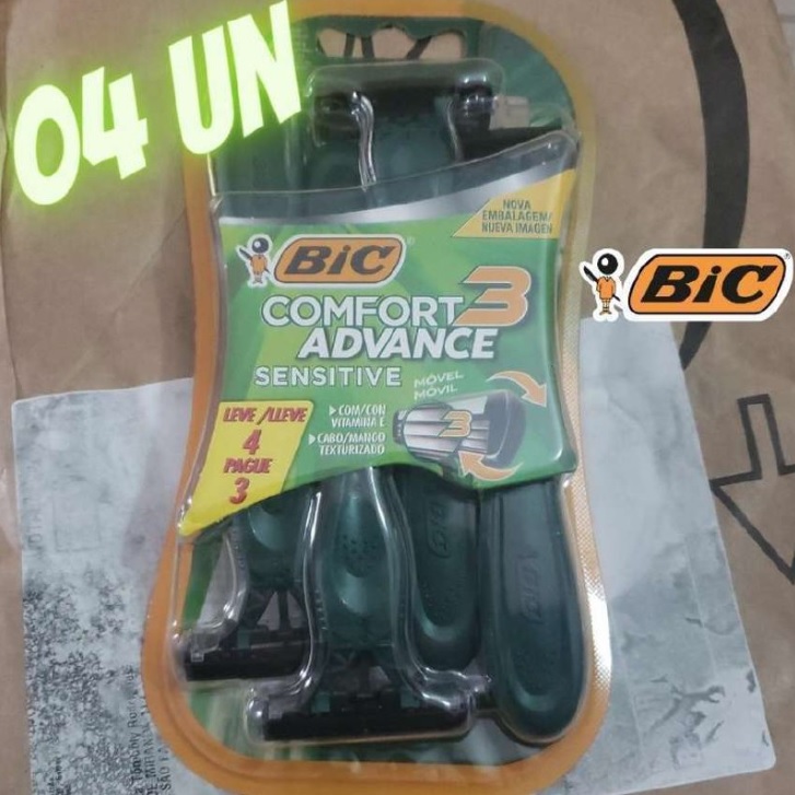 BIC Aparelho De Barbear Comfort 3 Advance Pele Sensível Verde C/ Fita Lubrificante 9298501 Embalagem Leve 4 Pague 3