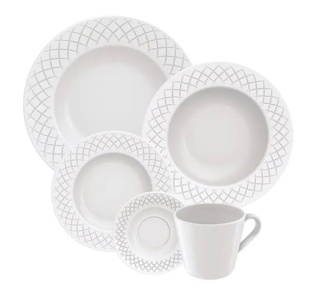 Aparelho de Jantar e Chá 20 Peças Tramontina – Porcelana Branco Redondo Ingrid