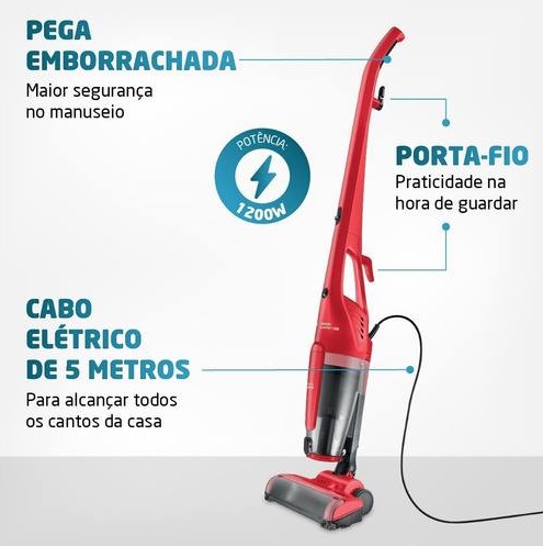Aspirador de Pó Vertical Brush Carpet, Mondial, Vermelho,1200W, 110V – AP-25