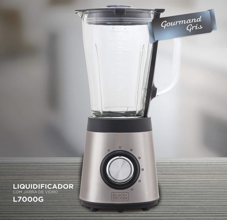 BLACK+DECKER Liquidificador com Jarra de Vidro Inox Gourmand Gris 700W 127V L7000G
