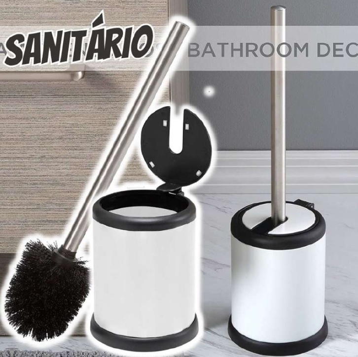 Bath Bliss Suporte de tigela com tampa de fechamento automático, economia de espaço, limpeza profunda, acabamento à prova de impressões digitais, escovas higiênicas, 1 pacote, branco