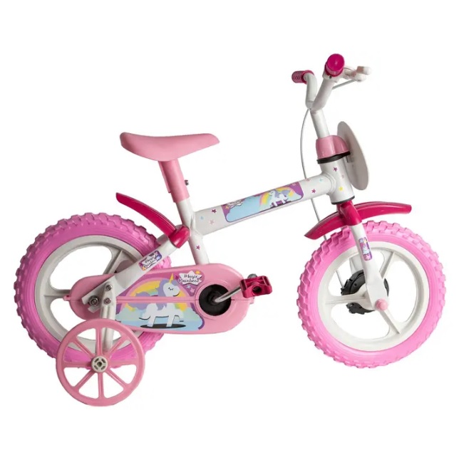 Bicicleta Infantil Aro 12 Styll Kids Magic Rainbow – Rosa e Branco