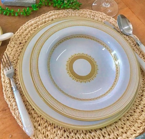 Conjunto Alleanza de 6 Pratos Raso Plissan Dourado, Padrão
