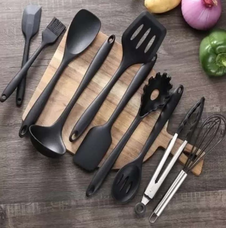 Conjunto Kit De Utensílios De Cozinha 10 Peças Silicone Inox