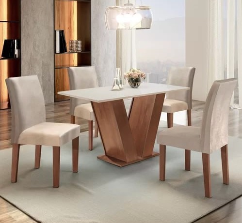 Conjunto Sala de Jantar Mesa Tampo MDF 4 Cadeiras Espanha Yescasa