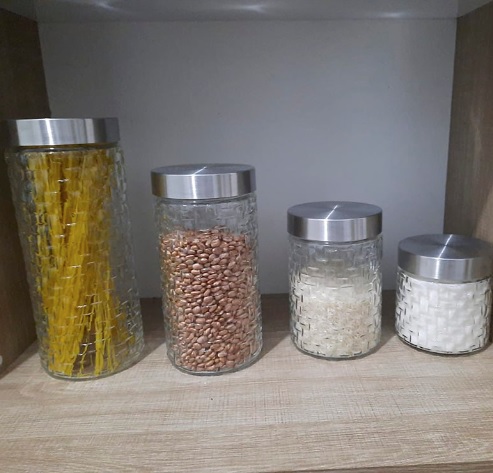 Conjunto de Potes de Vidro com Tampa Inox Rattan 4 Peças, VDR2140-4, Euro Home