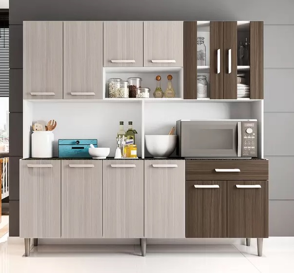 Cozinha Compacta Poliman Clara com Balcão Nicho para Micro-ondas 12 Portas 1 Gaveta