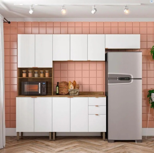 Cozinha Completa Bartira Joy com 11 Portas, 2 Gavetas, 5 Prateleiras e Nicho para Micro-ondas – 244,5cm de largura