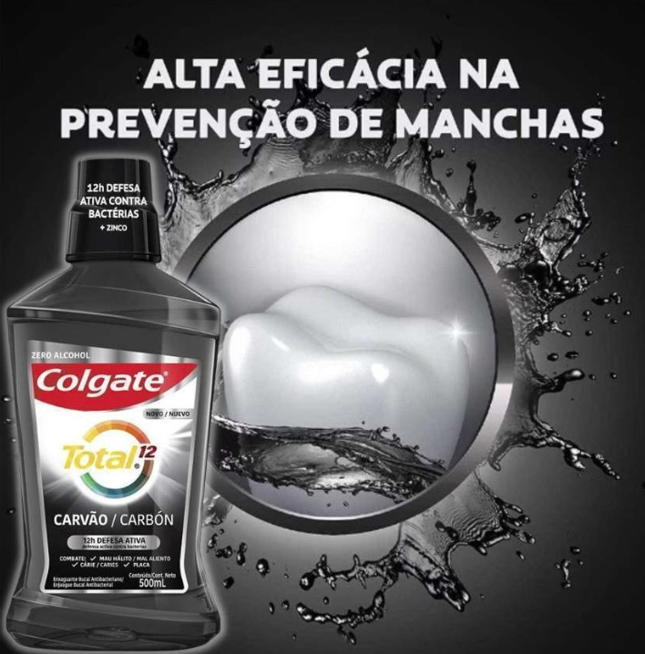 Enxaguante Bucal Multibenefício Colgate Total 12 Carvão Ativado 500ml