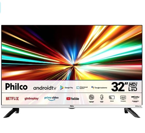 Fast Smart TV LED 32”, PTV32M8GAGCMBLH, Philco, Google Play, Dolby Audio
