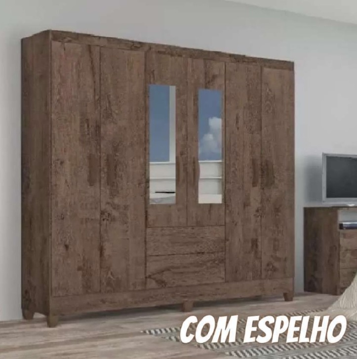 Guarda Roupa Casal Espelho 6 Portas 2 Gavetas Real Atualle