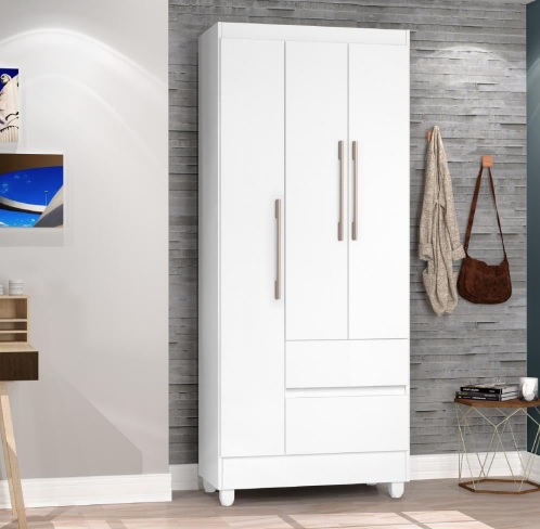 Guarda Roupas Solteiro 3 Portas 2 Gavetas Coimbra Atacama / Off White Aramóveis