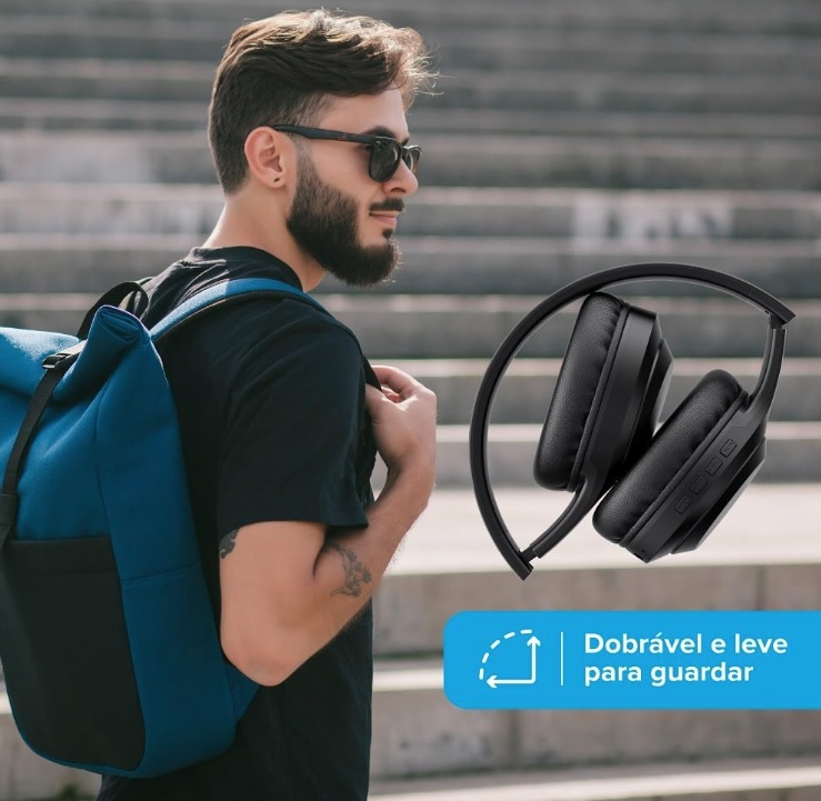 Headphone Bluetooth BASS 300 i2GO com Microfone Integrado, Controle Multimídia