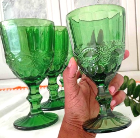 Jogo de Copos de Vidro Verde 330ml 6 Peças – Haus Empire Lace