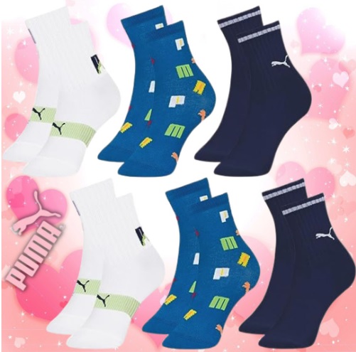 Kit 06 Pares Meia Puma Infantil Cano Médio Algodão Criança