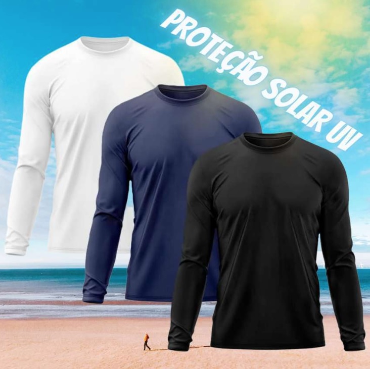 Kit 3 Camisetas Masculina Térmica Proteção Solar UV 50+ Praia Treino Academia Tshirt Praia Esporte Dry Fit Manga Longa