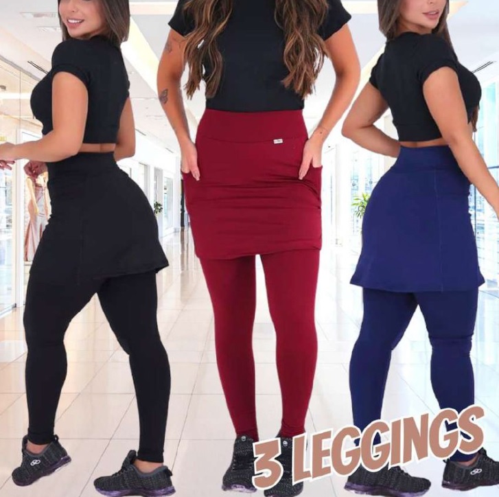 Kit 3 Leggings Saia Suplex Peluciada Termica Tapa Bumbum – Vermelho e Branco