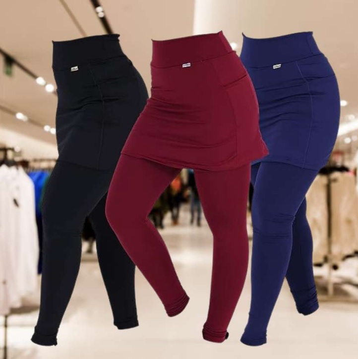 Kit 3 Leggings Saia Suplex Peluciada Termica Tapa Bumbum – Vermelho e Branco